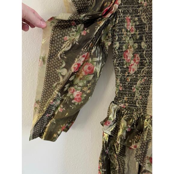 LoveShackFancy NWT Greenwich Midnight Ruby Gold Metallic Smocked Mini Dress XS - Picture 8 of 17